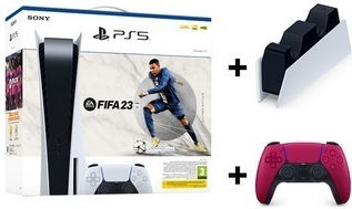 Sony PlayStation 5 with Charging Station & FIFA 23 (Voucher) & Dualsense Cosmic Red