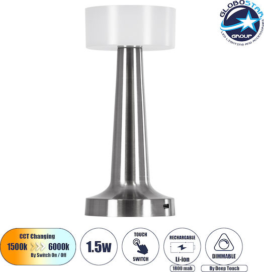 GloboStar Nanna Kunststoff Tischlampe LED mit Weiß Schirm und Silber Basis