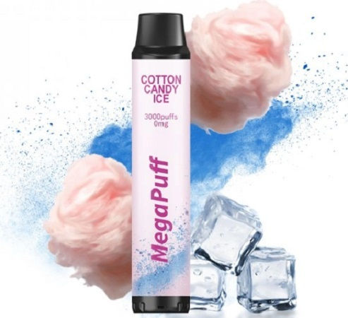 MegaPuff Puff Țigară Electronică De Unică Folosință 3000 Inhalări Cotton Candy Ice Fără Nicotină 8ml Alb