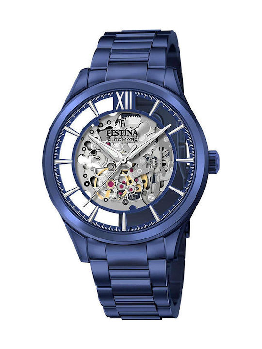 Festina Мъжки Часовник 42.8mm Автоматичен със Синя Стоманена Гривна