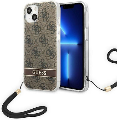 Guess 4G Print Strap Coperta din spate Plastic cu curea Maro (iPhone 14) GUOHCP14SH4ST