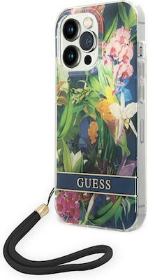 Guess Flower Strap Umschlag Rückseite Kunststoff Blau (iPhone 14 Pro Max) GUOHCP14XHFLSB