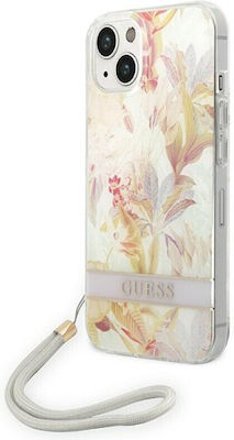 Guess Flower Strap Plastic Back Cover with Strap Purple (iPhone 14 Plus)
