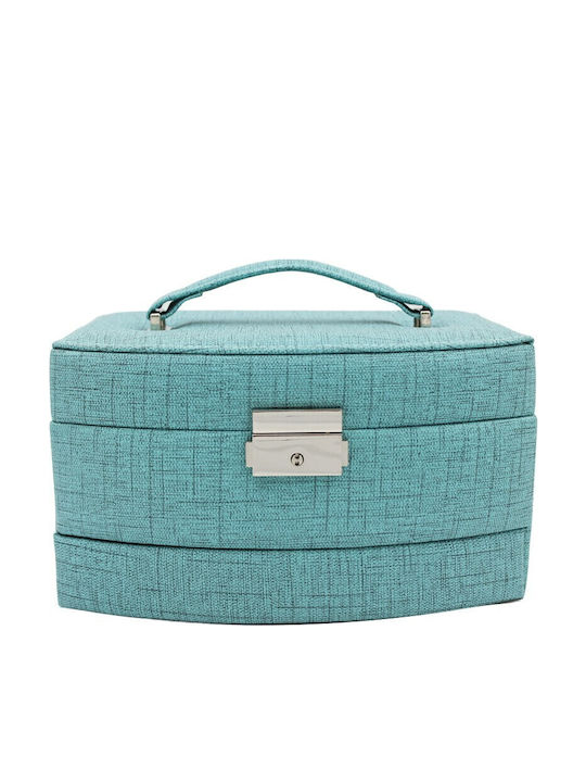 Velvet Jewellery Box with Drawer and Mirror Light Blue 22x13x12.5cm