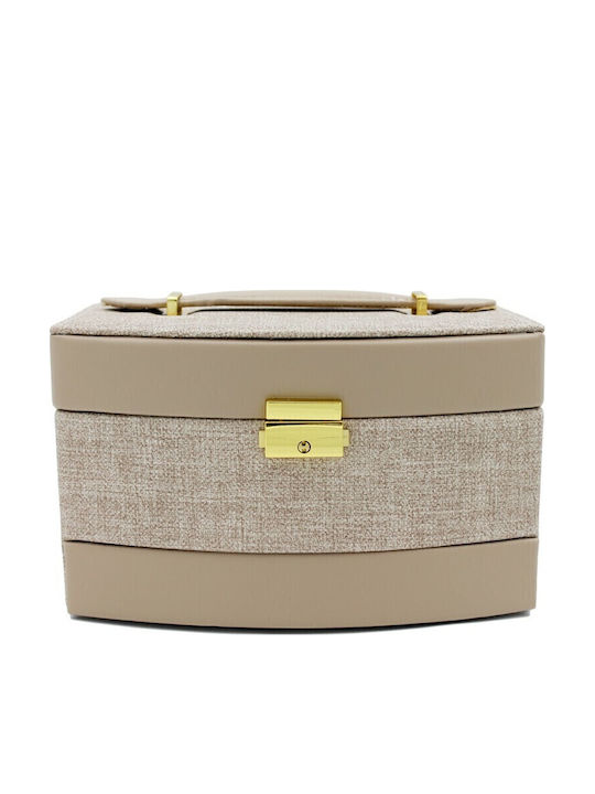 Casetă Pentru Bijuterii Din Catifea Cu Sertar Și Oglindă Bej 13x23x13.5cm