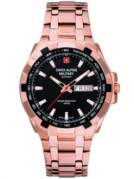 Swiss Alpine Military by Grovana Men's Watch 46mm Chronograph Battery with Pink Gold Metal Bracelet