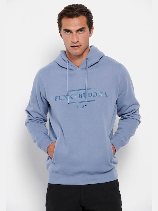 Funky Buddha Herren Sweatshirt mit Kapuze und Taschen Stone Blue