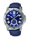 Casio Herrenuhr 45mm Chronograph Batterie mit Blau Lederarmband