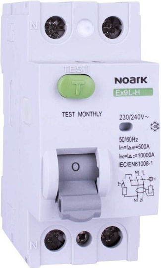 Noark Ρελέ Ράγας Διαρροής 40A Διπολικό με Τάση 230V