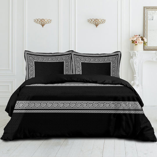 Makis Tselios Home Bettdecken-Set Großes Doppelbett 220x240cm Greek Era Schwarz 3Stück