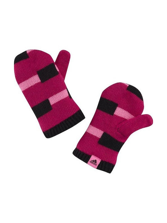 Adidas Knitted Kids MIttens Pink Stripy