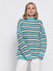 Funky Buddha Women's Long Sleeve Sweater Striped Blue