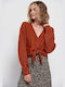 Funky Buddha Short Women's Knitted Cardigan with Buttons Brown