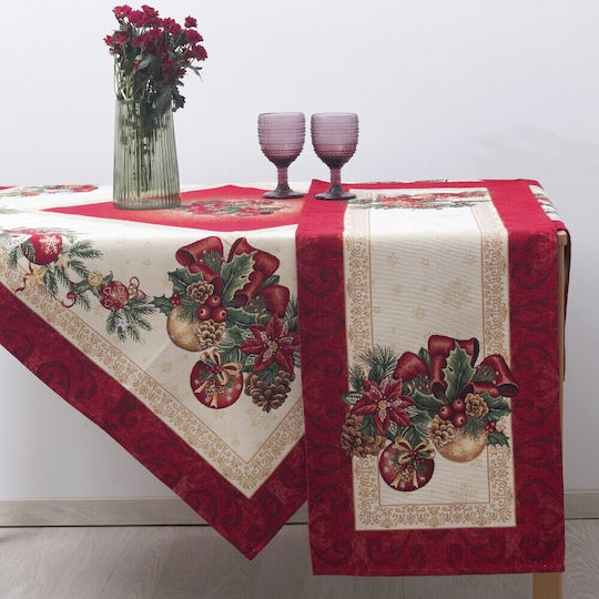 Dimeco 8941 Christmas Tablecloth Fabric Beige L180xW140cm.