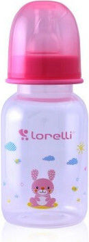 Lorelli Plastic Bottle with Silicone Nipple for 0+, 0+ m, months Pink Rabbit 125ml 1pcs