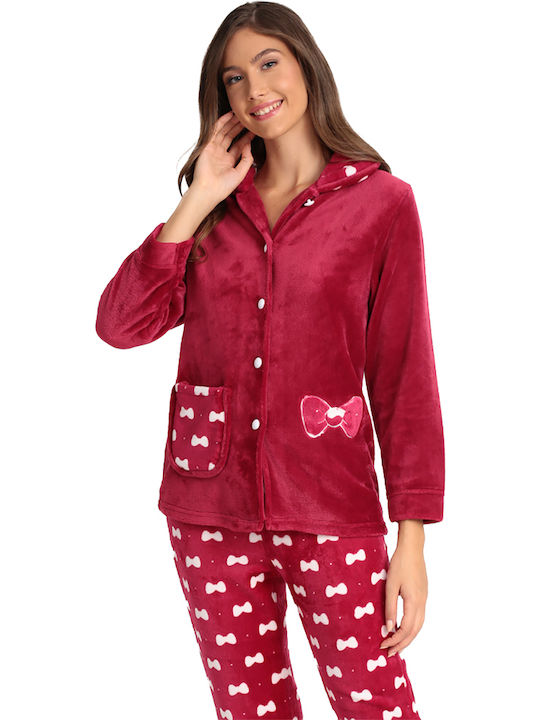 Lydia Creations Winter Women's Pyjama Set Fleece Burgundy