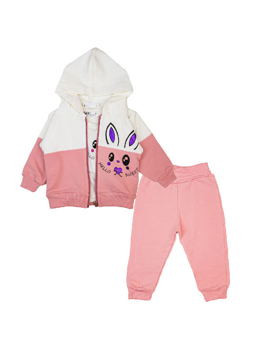 Nek Kids Wear Kids Sweatpants Set Pink 3pcs