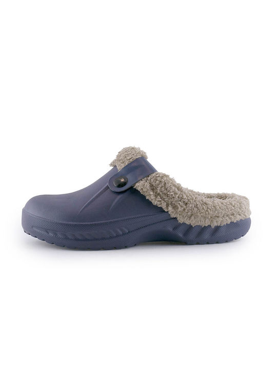 Love4shoes 292-0020 Closed-Back Women's Slippers with Fur In Blue Colour