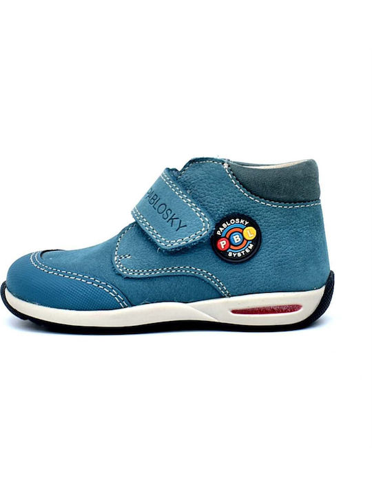Ghete Copii din Piele cu Velcro Albastre