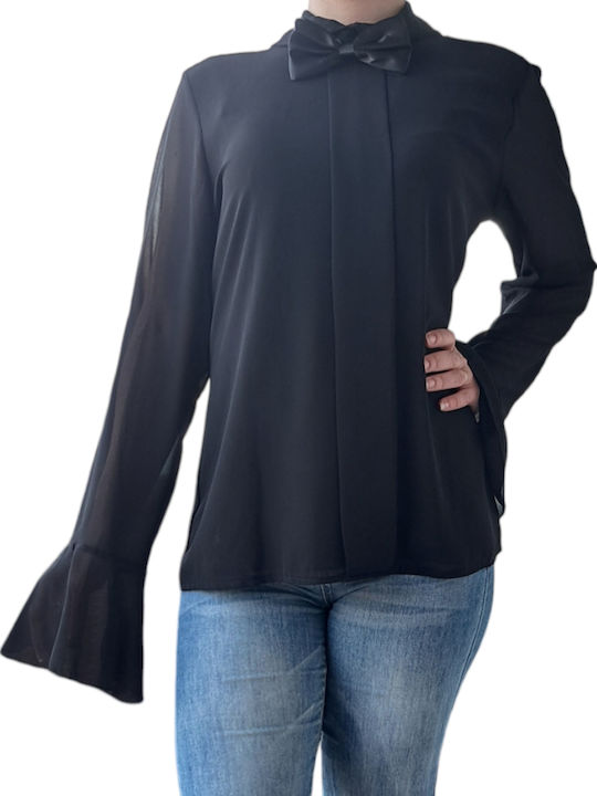 WOMEN'S BLOUSE MISS MISS WITH QUILTING AND OPEN BACK BLACK