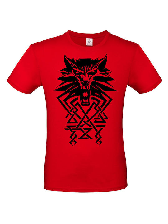 B&C The Witcher Tribal Logo T-shirt Red Cotton