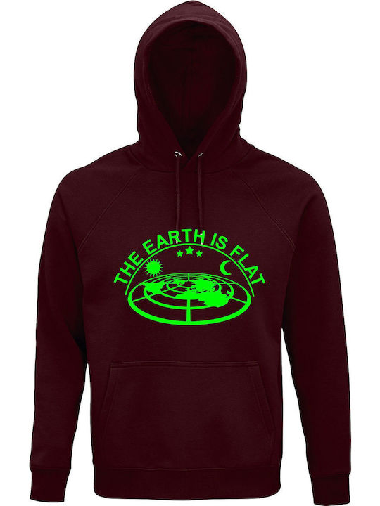 Hoodie Unisex Organic " The Earth Is Flat , The Earth Is Flat ", Burgundy