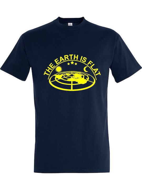 T-shirt Unisex " The Earth Is Flat , The Earth Is Flat ", French Navy