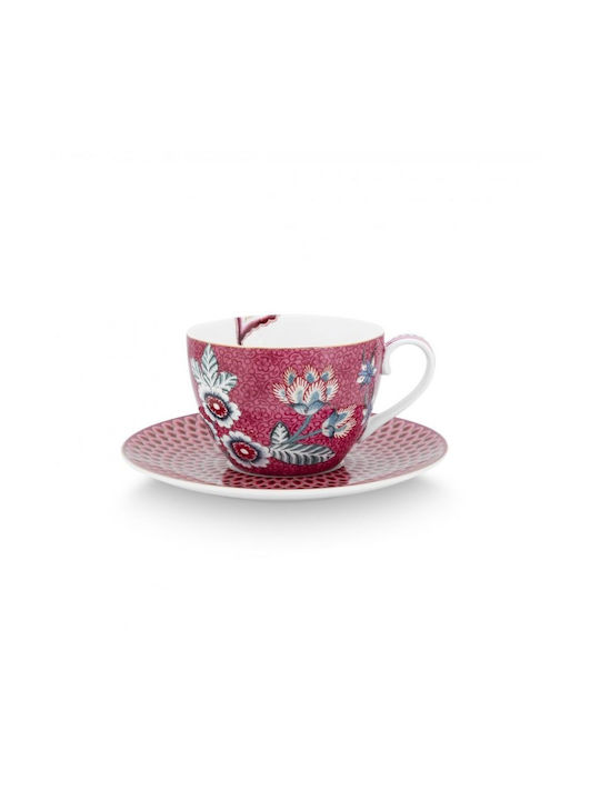 PiP Studio Flower Festival Porcelain Tea Cup Set 280ml Dark Pink