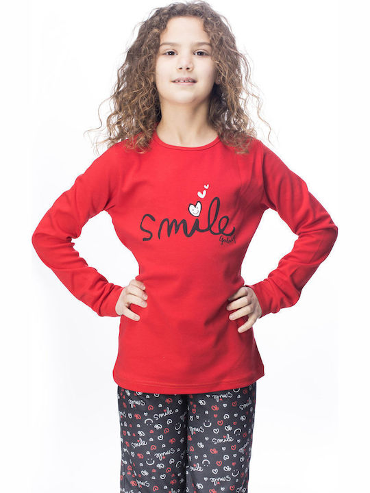 Galaxy Παιδική Πιτζάμα Χειμωνιάτικη Κόκκινη Smile