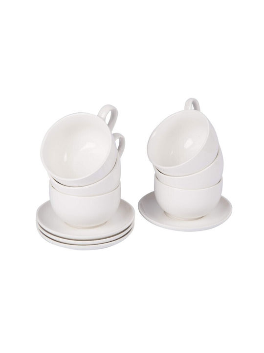 Alpina Set Căni Maro Ceramice Albe 200ml 12buc