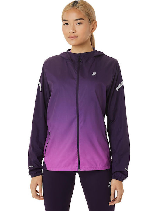 Lite-show Women's Running Short Sports Jacket for Spring or Autumn with Hood Purple