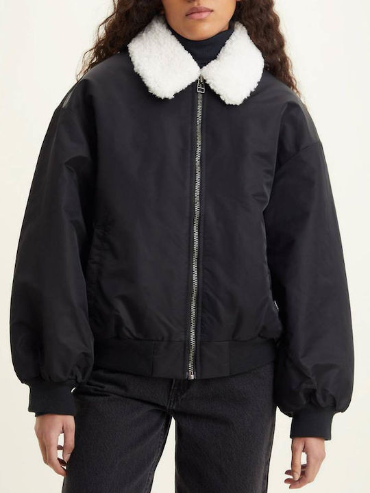 Retro Κοντό Γυναικείο Bomber Jacket Μαύρο