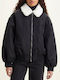 Retro Κοντό Γυναικείο Bomber Jacket Μαύρο