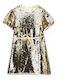 Children's Dress Short Sleeve with Sequins Set with Accessories Gold