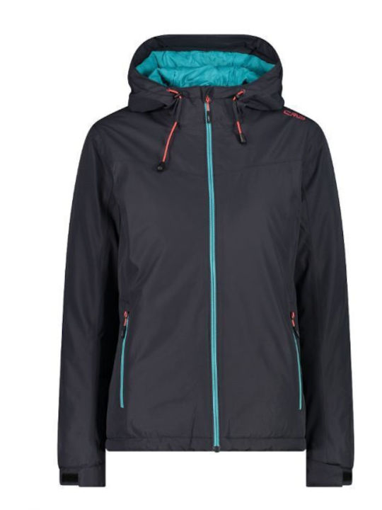 Women's for Hiking Short Sports Jacket Waterproof for Winter with Hood Navy Blue