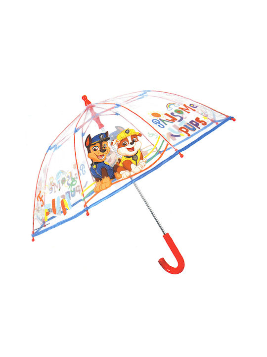 Rain Παιδική Ομπρέλα Μπαστούνι Αυτόματη Paw Patrol Διάφανη