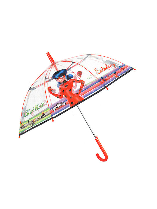 Rain Παιδική Ομπρέλα Μπαστούνι Αυτόματη Miraculous Διάφανη