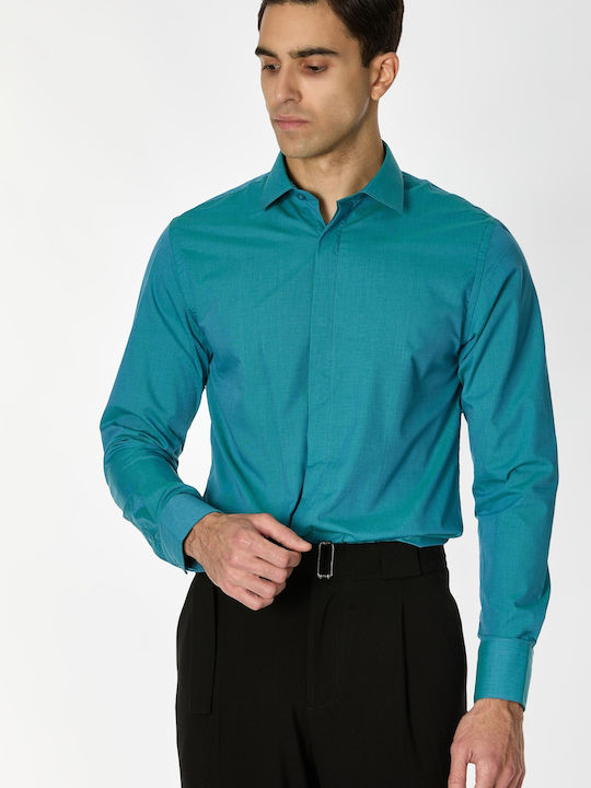 Long-sleeved Cotton Shirt Petrol Blue