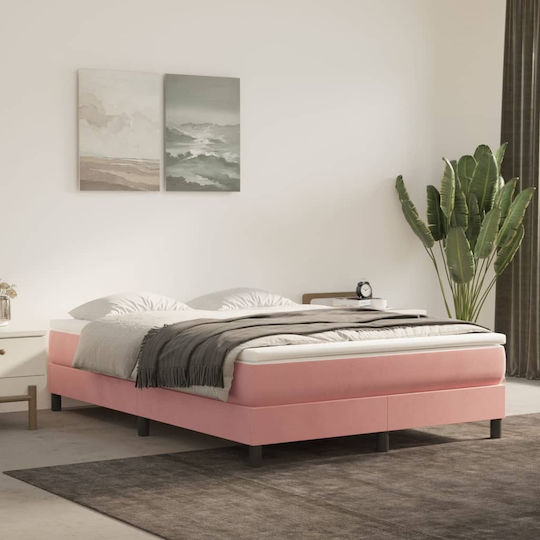 Double Upholstered Bed Base with Fabric Pink for Mattress 140x190cm