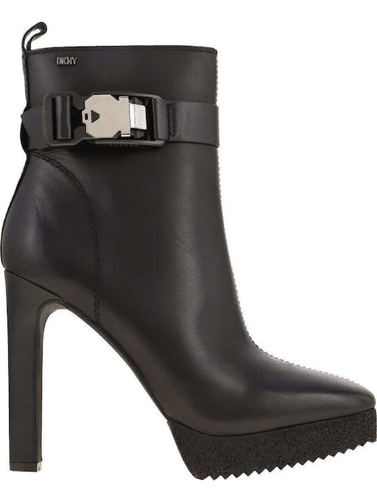 Zana Leather Women's Ankle Boots with High Heel Black