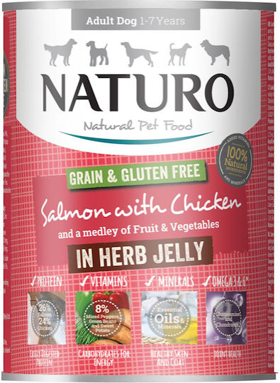 Naturo In Herb Jelly Υγρή Τροφή Σκύλων σε Κονσέρβα με Κοτόπουλο, Λαχανικά και Σολομό χωρίς Σιτηρά & Γλουτένη 390gr