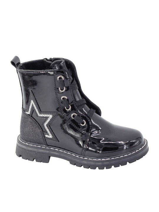 Kids Boots from Patent Leather with Zipper Black
