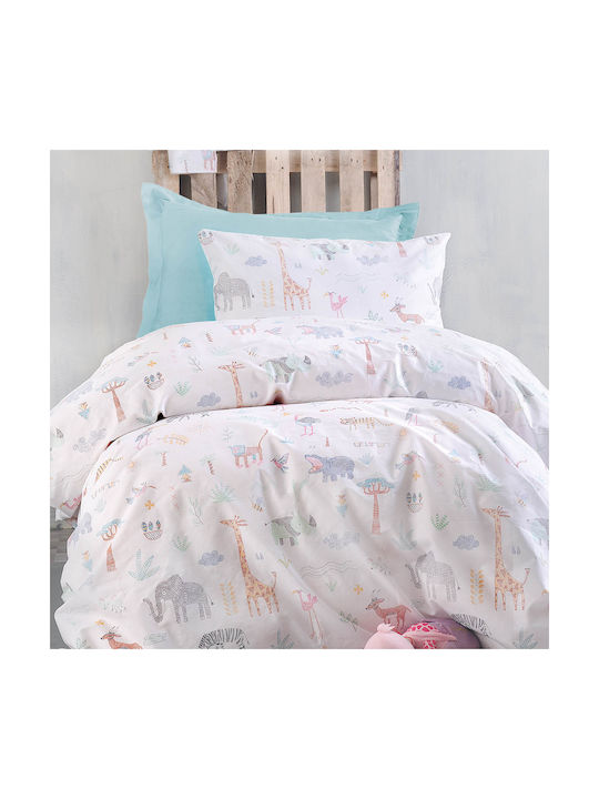Rythmos Zoomies Kids Duvet Cover Set Single with Pillowcase Cotton White 160x250cm