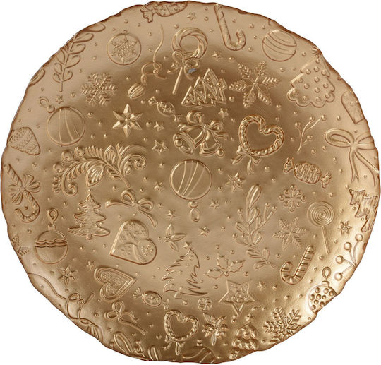 JK Home Decoration Weihnachtliche Teller Glas Gold D32cm.