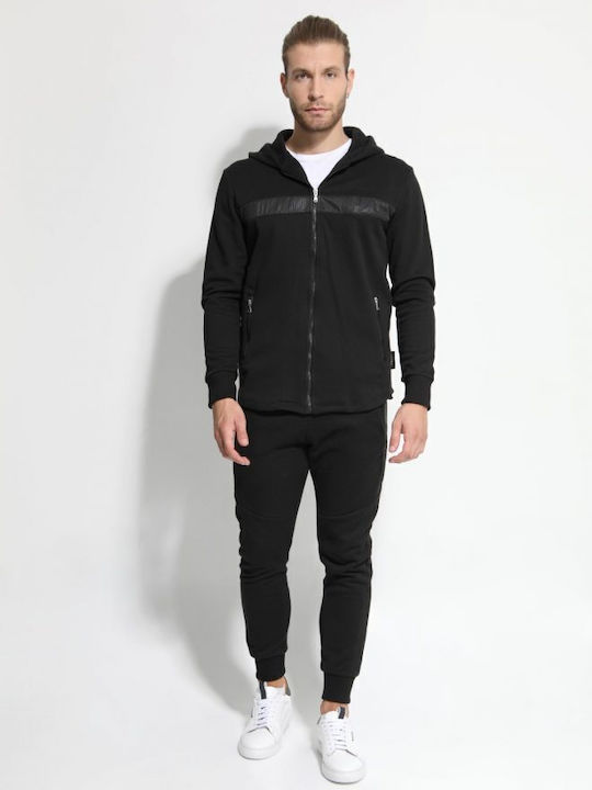 Tresor David Men's Sweatshirt Jacket with Hood and Pockets Black