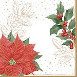 Party Napkins Poinsettia And Berries Red 33x33cm. 20pcs