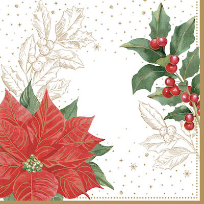 Χαρτοπετσέτες Poinsettia And Berries Rote 33x33cm. 20Stück