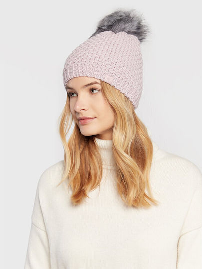 Pom Pom Beanie Γυναικείος Σκούφος Πλεκτός σε Λιλά χρώμα