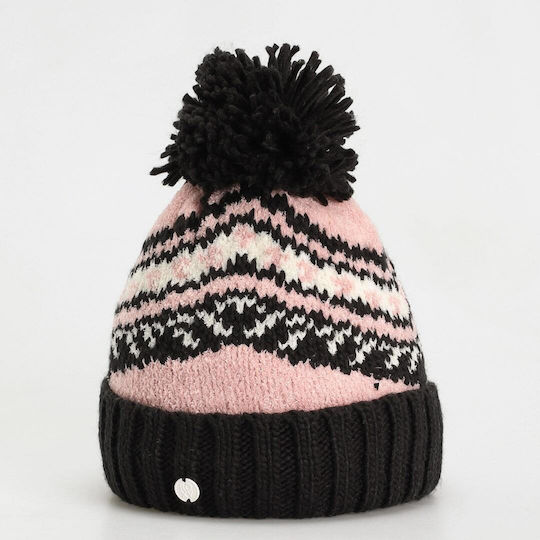Hateya Pom Pom Beanie Γυναικείος Σκούφος Πλεκτός Μαύρο/Ροζ