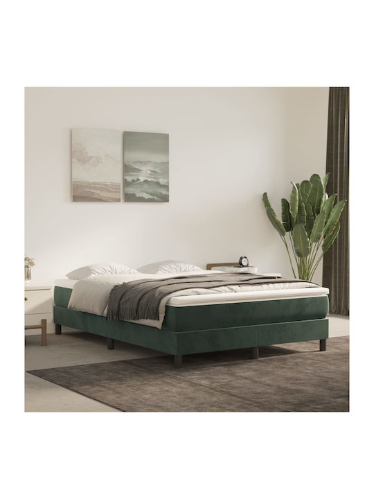 Double Bed Base Upholstered with Dark Green Fabric Suitable for Mattress 140x200cm